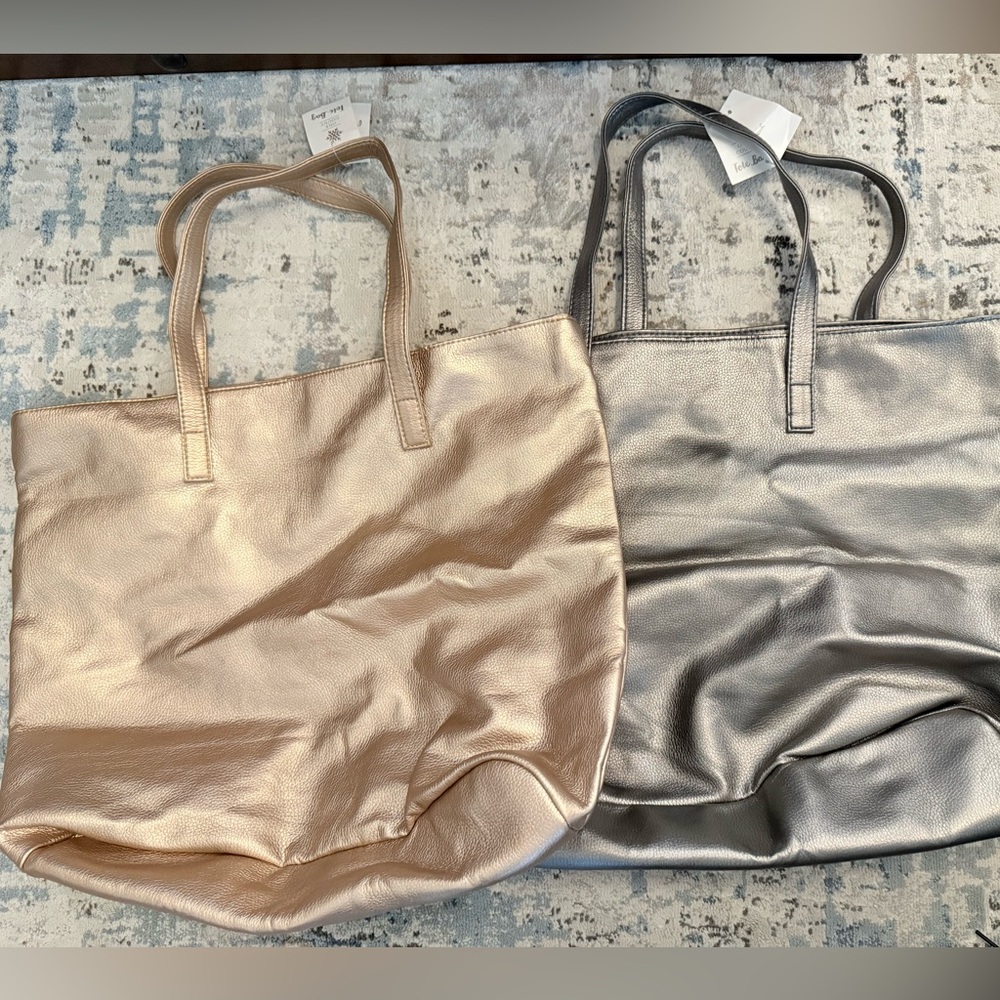 Metallic Tote Bag Set - rose Gold and Silver New